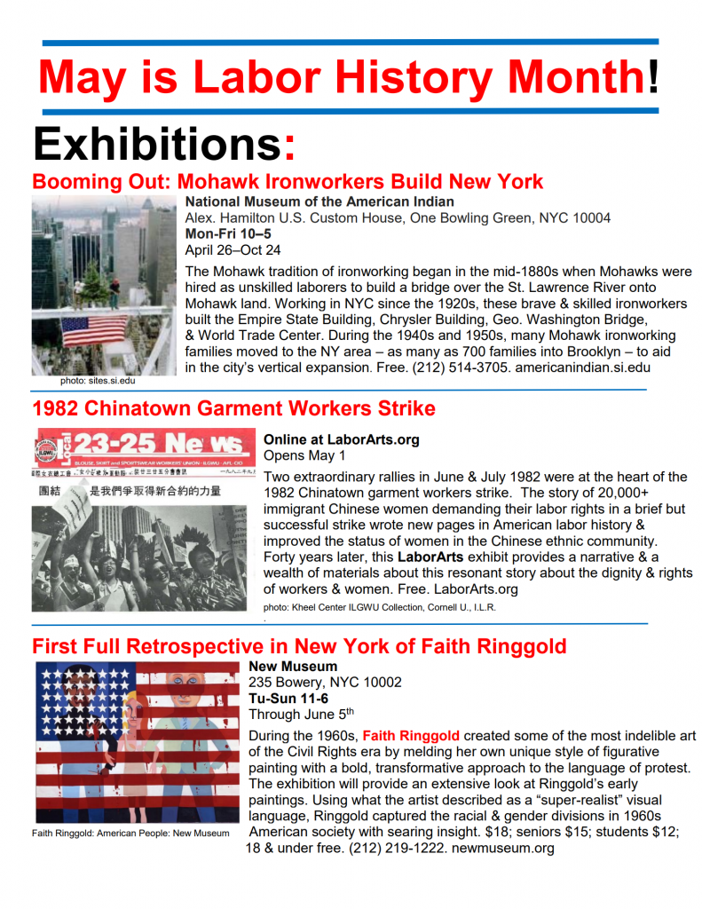 The NYLHA Labor History Month Events Calendar, May 2022